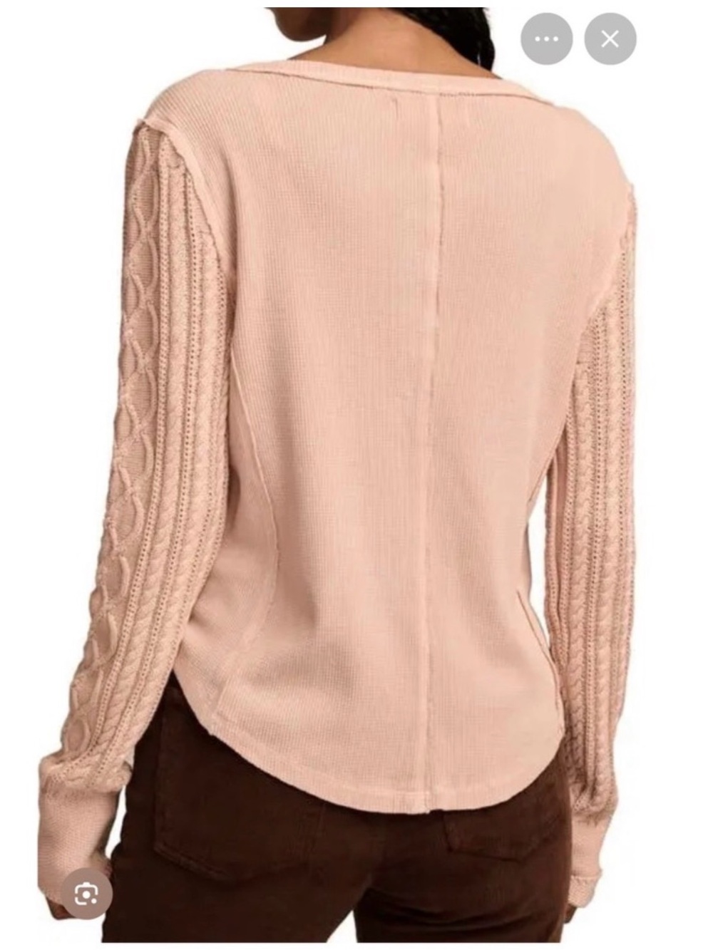 Lucky Brand Cable Knit Sleeve Waffle Henley Top XL Blush Pink Rose Smoke Boho - Picture 6 of 9